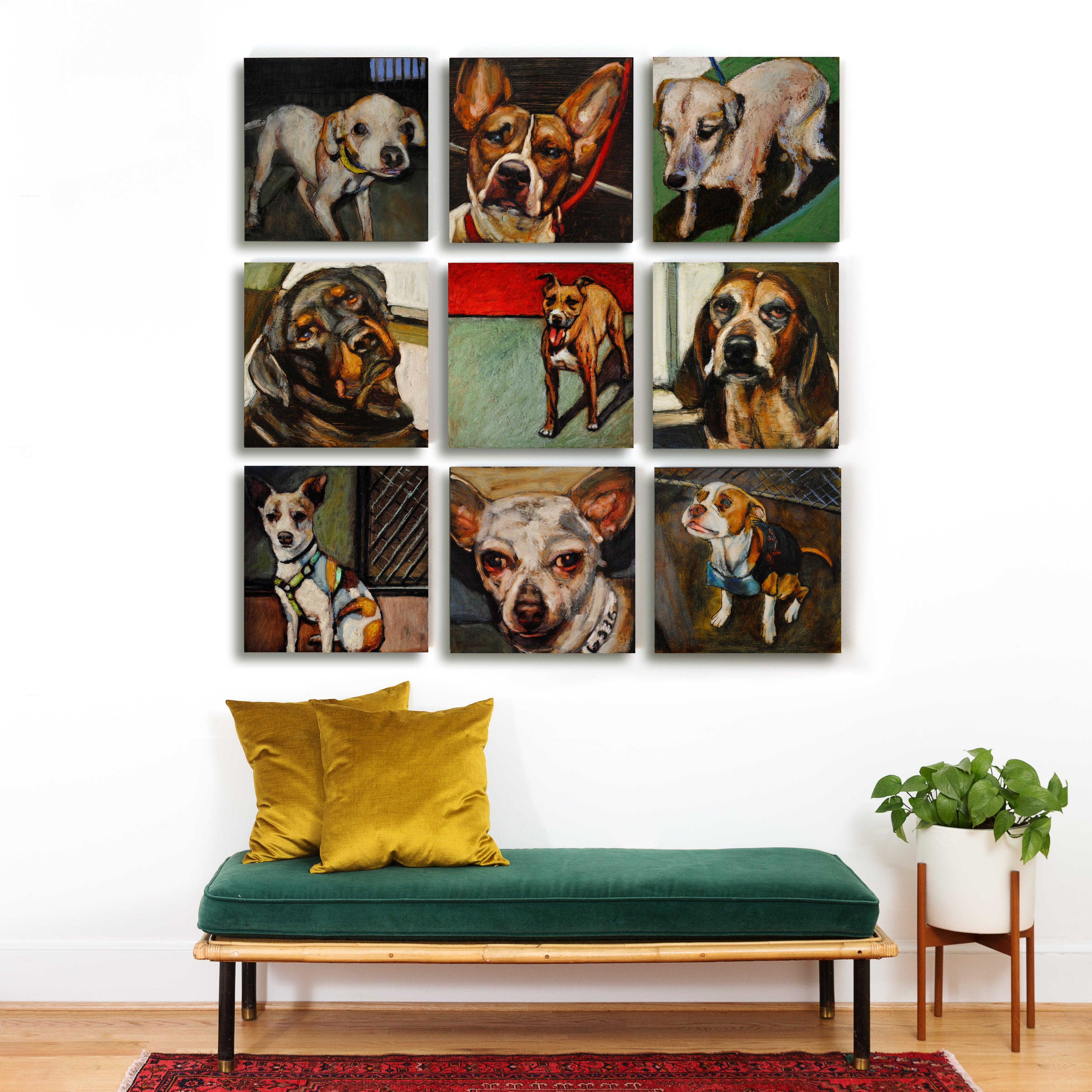 Portrait of Dog with Stick and Brick Wall Painting by American School -  Pixels