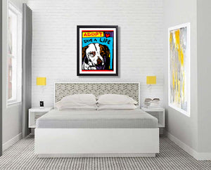 ADOPT - Save a Life Dog Print/Blue - An Act of Dog-Museum of Compassion 