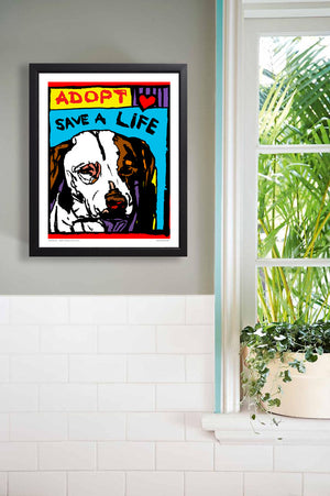 ADOPT - Save a Life Dog Print/Blue - An Act of Dog-Museum of Compassion 